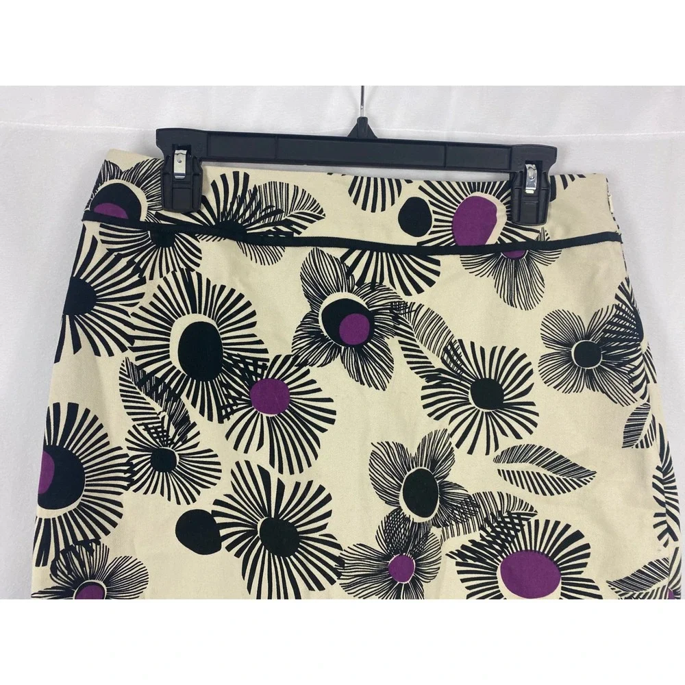 Geoffrey Beene‎ Sport Floral Skirt Size 6 Cream Black Purple Cotton Stretch Mini